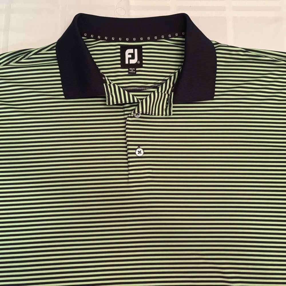 FootJoy Men’s XL Golf Polo Shirt – Navy & Lime Green Striped